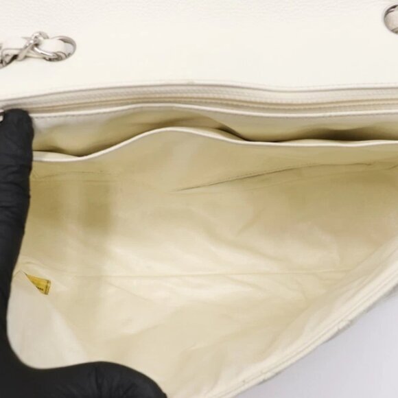 Chanel White Vintage Classic Single Flap Bag Quilted Caviar Jumbo - Picture 12 of 14